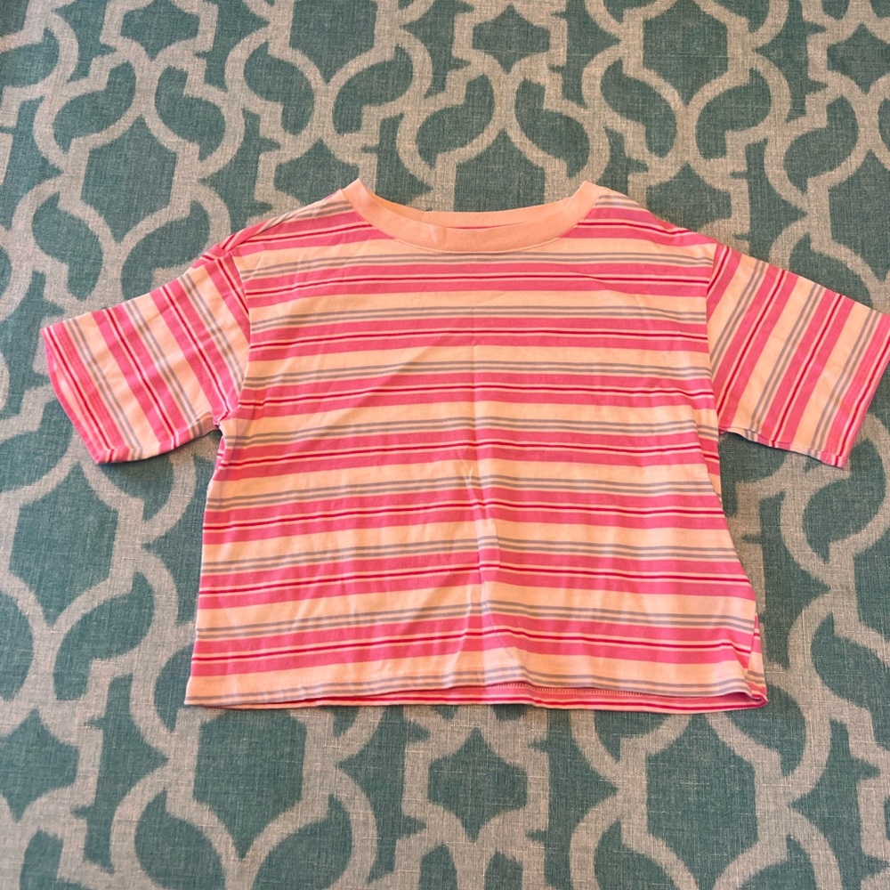 Epic Threads Pink Striped Cropped Short Sleeve T-Shirt